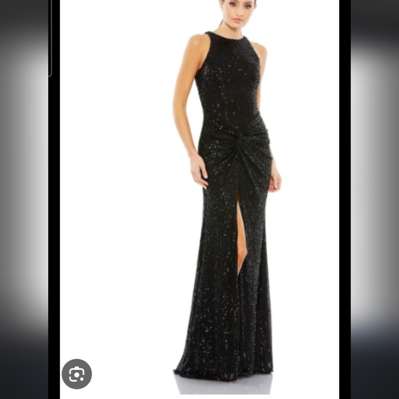 Mac Duggal  IEENA Black Sequin Twist Front Evening Gown Size 12 NWT - Picture 1 of 11